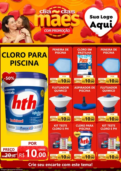 Modelo de Encarte para Encarte A4 Vertical com o tema Dia das Mães com Promoção para Produtos para Piscina