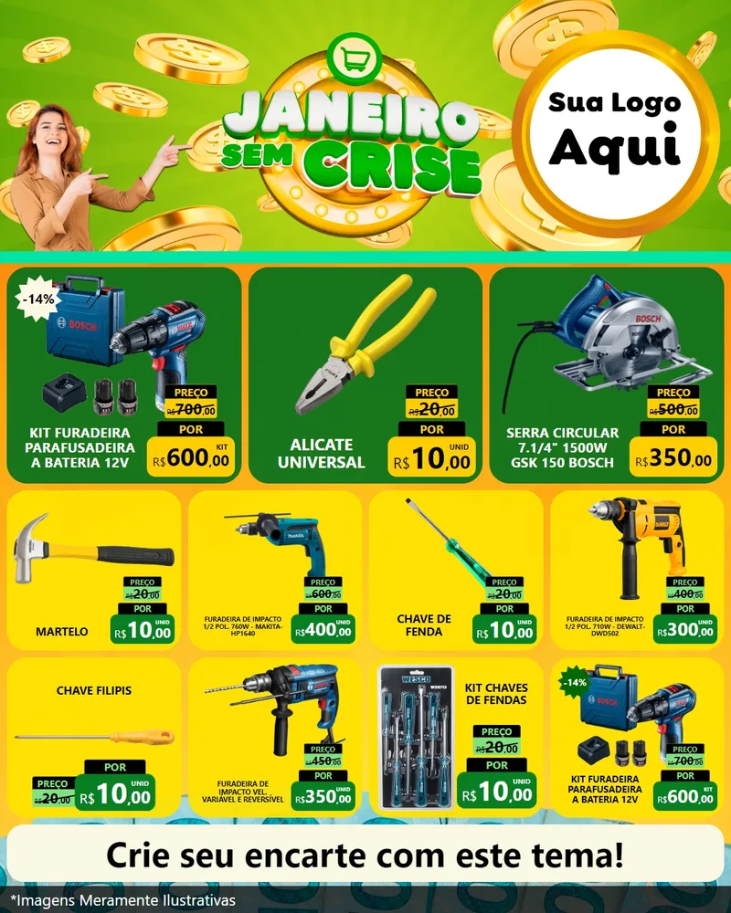 Modelo de Rede Social para Feed Instagram com o tema Janeiro Sem Crise para Maquinas e Ferramentas