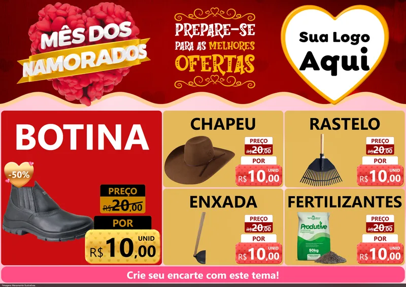 Modelo de Encarte para Encarte A4 Horizontal com o tema Mês dos Namorados para Agropecuária