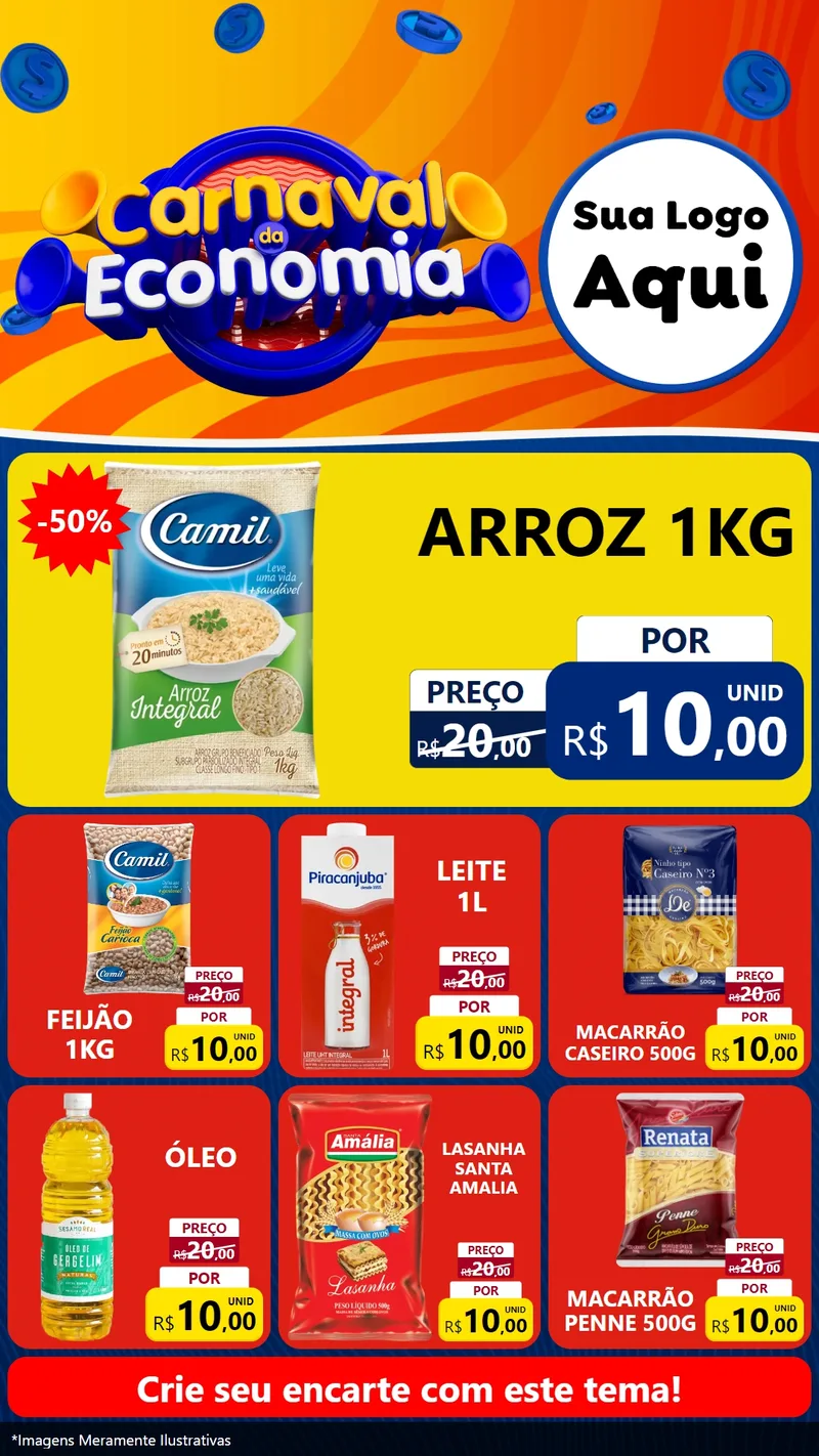 Modelo de Rede Social para Stories com o tema Carnaval da Economia para Supermercado