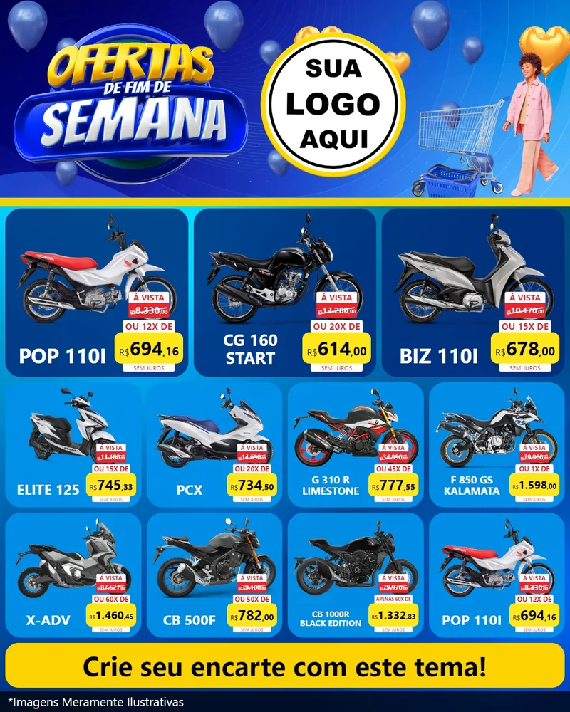 Modelo de Rede Social para Feed Instagram com o tema Ofertas de Fim de Semana para Concessionaria de Motos