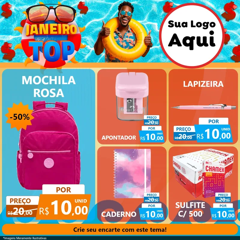 Modelo de Rede Social para Feed Facebook com o tema Janeiro Top para Papelaria