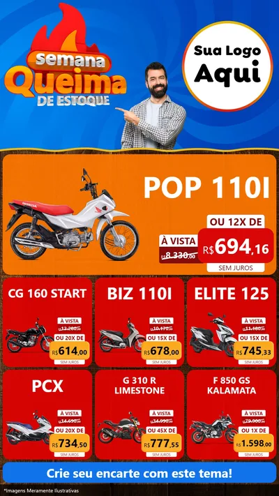 Modelo de Rede Social para Stories com o tema Semana Queima de Estoque para Concessionaria de Motos