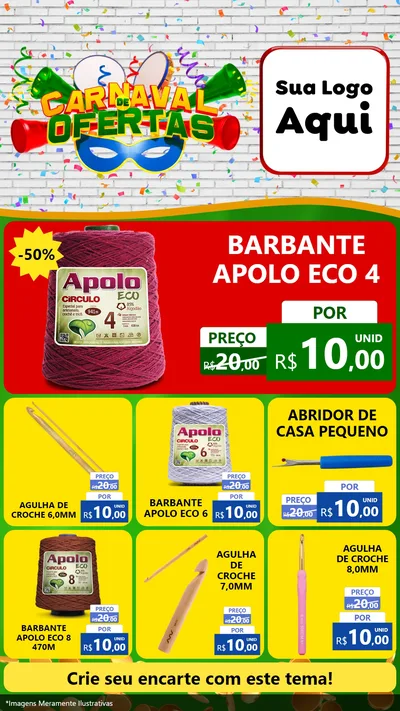Modelo de Rede Social para Stories com o tema Carnaval de Ofertas para Armarinho e Aviamentos