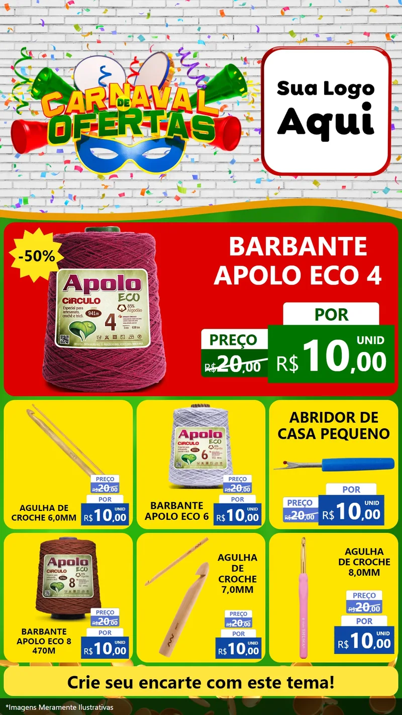 Modelo de Rede Social para Stories com o tema Carnaval de Ofertas para Armarinho e Aviamentos