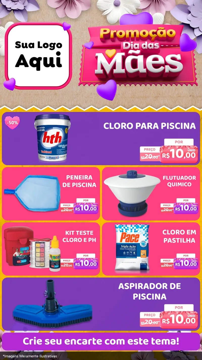 Modelo de TV para TV Vertical com o tema Promoção Dia das Mães para Produtos para Piscina