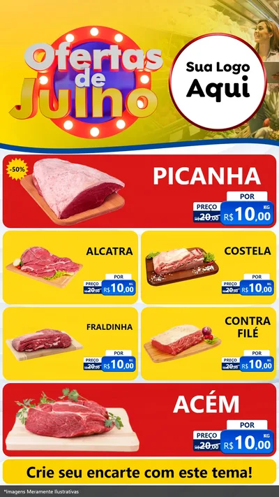 Modelo de TV para TV Vertical com o tema Ofertas de Julho para Açougue