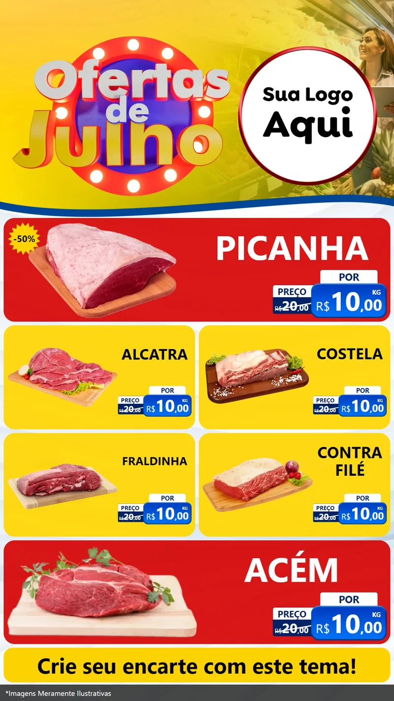 Modelo de TV para TV Vertical com o tema Ofertas de Julho para Açougue