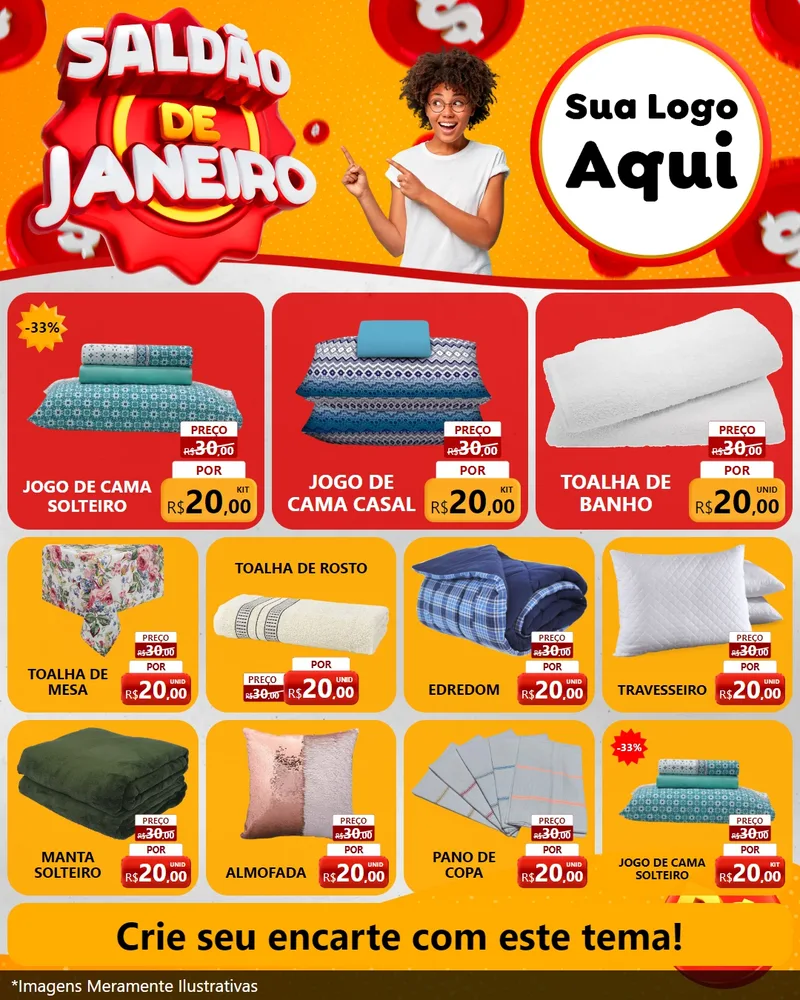 Modelo de Rede Social para Feed Instagram com o tema Saldão de Janeiro para Cama, Mesa e Banho