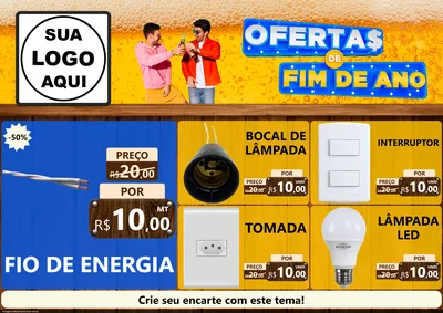 Modelo de Encarte para Encarte A4 Horizontal com o tema Ofertas de Fim de Ano para Materiais Elétricos