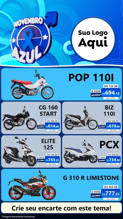 Modelo de TV para TV Vertical com o tema Novembro Azul para Concessionaria de Motos