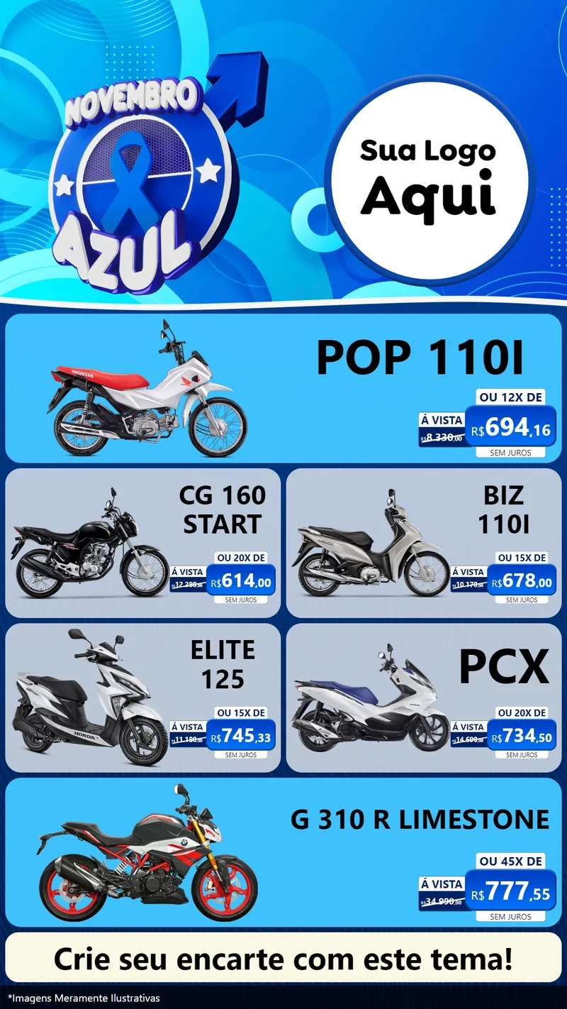 Modelo de TV para TV Vertical com o tema Novembro Azul para Concessionaria de Motos
