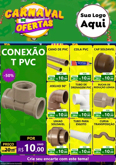 Modelo de Encarte para Encarte A4 Vertical com o tema Carnaval de Ofertas para Tubos e conexões
