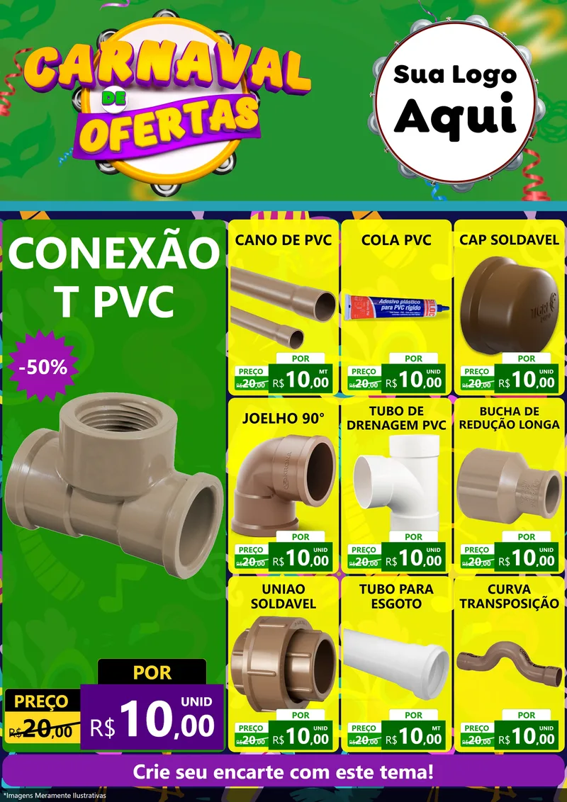Modelo de Encarte para Encarte A4 Vertical com o tema Carnaval de Ofertas para Tubos e conexões
