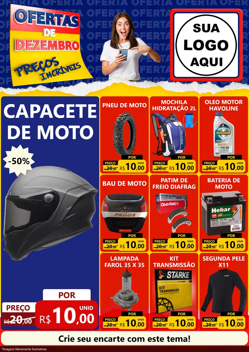 Modelo de Encarte para Encarte A4 Vertical com o tema Ofertas de Dezembro - Preços Incríveis para Moto peças