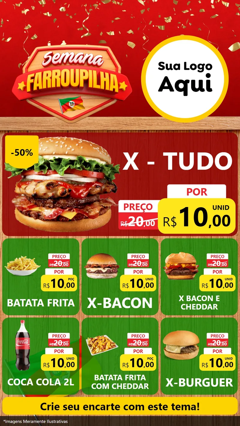 Modelo de Rede Social para Stories com o tema Semana Farroupilha para Hamburgueria