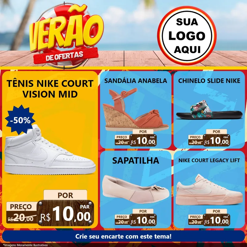 Modelo de Rede Social para Feed Facebook com o tema Verão de Ofertas para Calçados