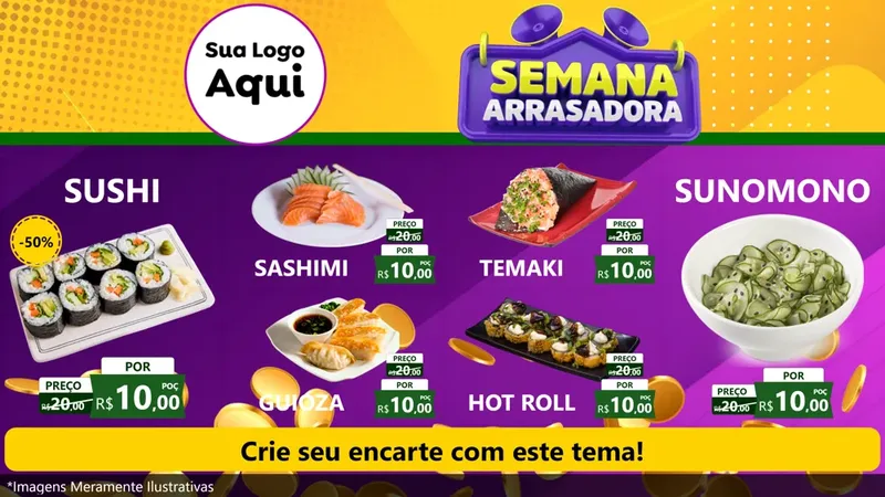 Modelo de TV para TV Horizontal com o tema Semana Arrasadora para Comida japonesa