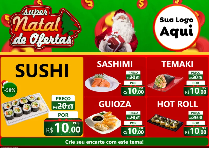 Modelo de Encarte para Encarte A4 Horizontal com o tema Super Natal de Ofertas para Comida japonesa