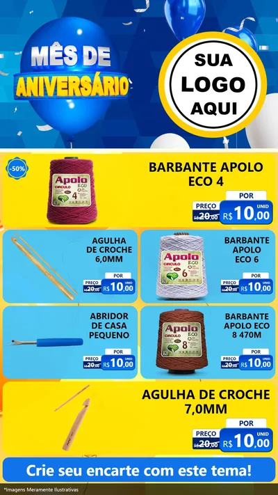 Modelo de TV para TV Vertical com o tema Mês de Aniversário para Armarinho e Aviamentos