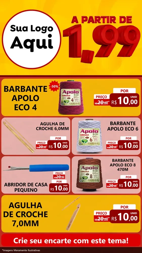 Modelo de TV para TV Vertical com o tema A Partir de Um e Noventa e Nove - 1,99 para Armarinho e Aviamentos
