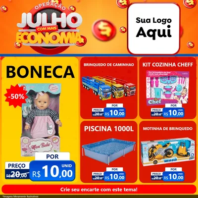 Modelo de Rede Social para Feed Facebook com o tema Operação Julho Com Mais Economia para Brinquedos