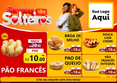 Modelo de Encarte para Encarte A4 Horizontal com o tema Semana dos Solteiros para Padaria