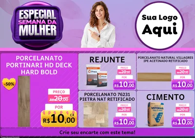 Modelo de Encarte para Encarte A4 Horizontal com o tema Especial Semana da Mulher para Pisos e revestimentos