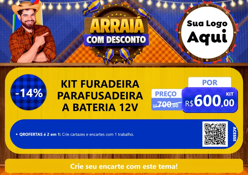 Modelo de Cartaz para Cartaz A4 Horizontal com o tema Arraiá Com Desconto para Maquinas e Ferramentas
