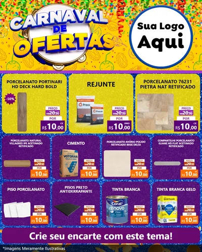 Modelo de Rede Social para Feed Instagram com o tema Carnaval de Ofertas para Pisos e revestimentos