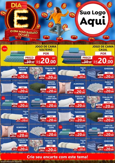 Modelo de Encarte para Encarte A4 Vertical com o tema Dia E - O Dia Mais Barato Do Mês para Cama, Mesa e Banho