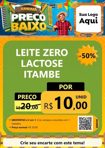 Modelo de Cartaz para Cartaz A4 Vertical com o tema Arraiá de Preço Baixo - Junina para Frios e Laticínios