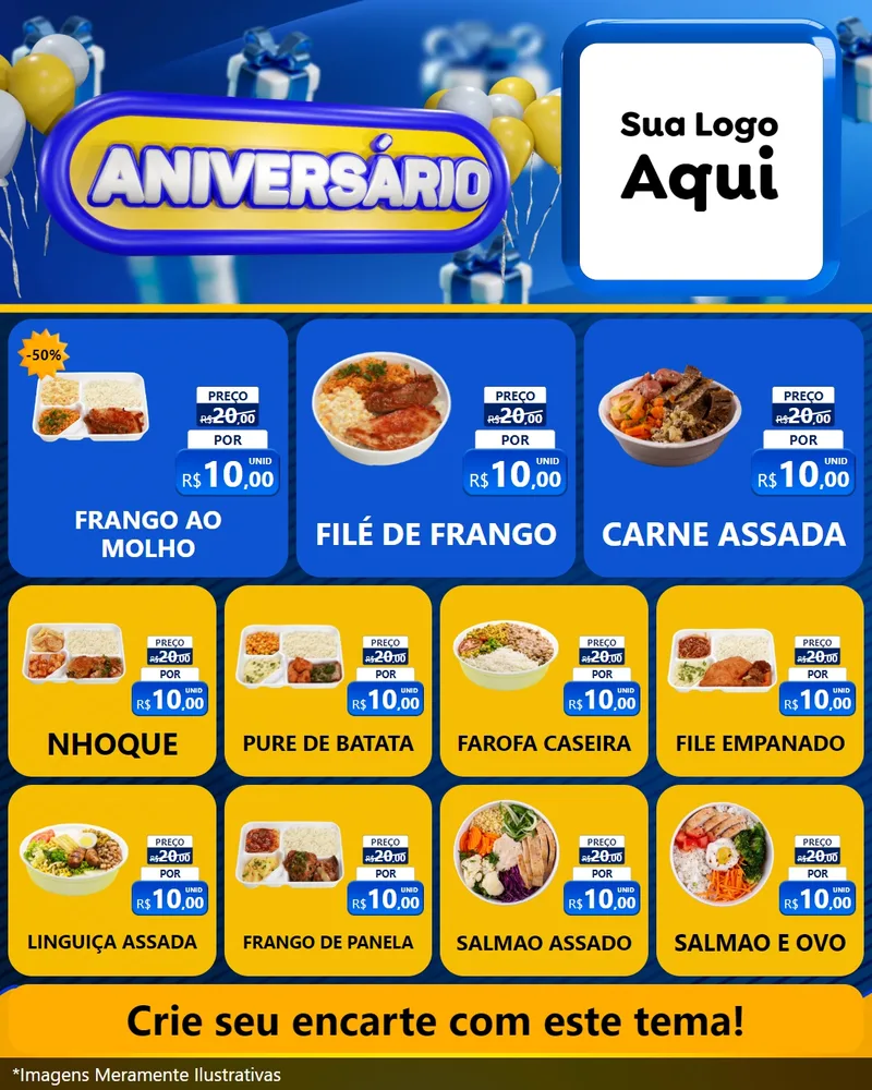 Modelo de Rede Social para Feed Instagram com o tema Aniversário para Restaurante