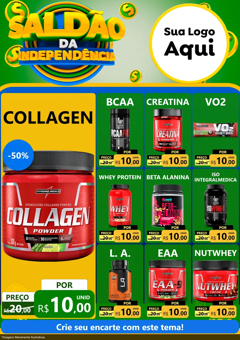 Modelo de Encarte para Encarte A4 Vertical com o tema Saldão da Indepêndencia para Suplementos alimentares