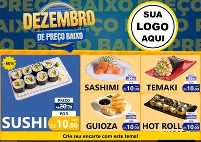 Modelo de Encarte para Encarte A4 Horizontal com o tema Dezembro de Preço Baixo para Comida japonesa