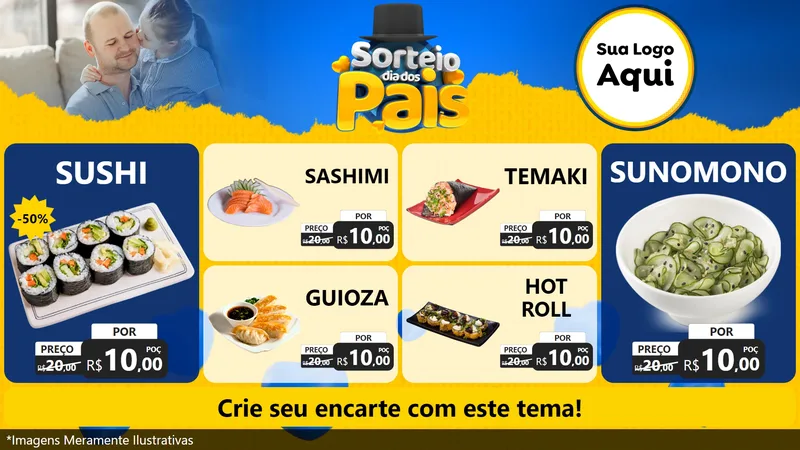 Modelo de TV para TV Horizontal com o tema Sorteio Dia Dos Pais para Comida japonesa