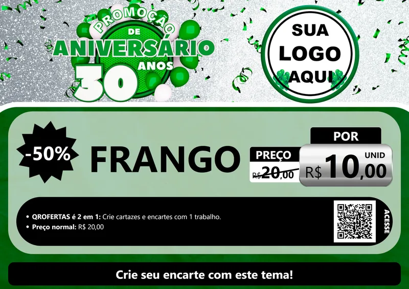 Modelo de Cartaz para Cartaz A4 Horizontal com o tema Promoção de Aniversário - 30 Anos para Assados