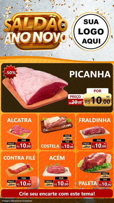 Modelo de Rede Social para Stories com o tema Saldão de Ano Novo para Açougue