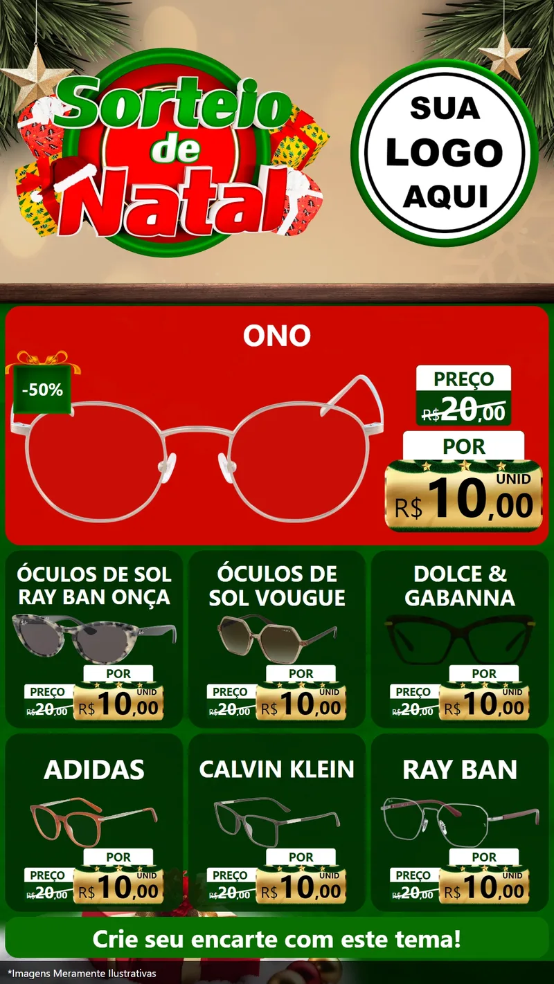 Modelo de Rede Social para Stories com o tema Sorteio de Natal para Óticas