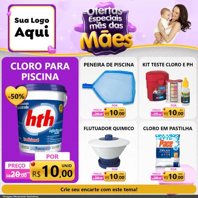 Modelo de Rede Social para Feed Facebook com o tema Ofertas Especiais - Mês das Mães para Produtos para Piscina