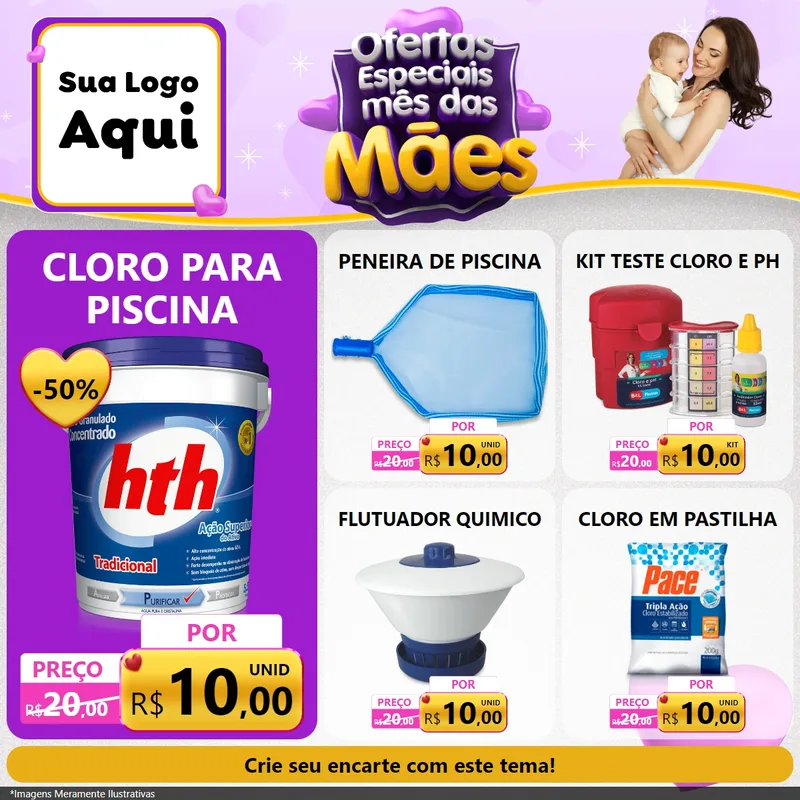 Modelo de Rede Social para Feed Facebook com o tema Ofertas Especiais - Mês das Mães para Produtos para Piscina