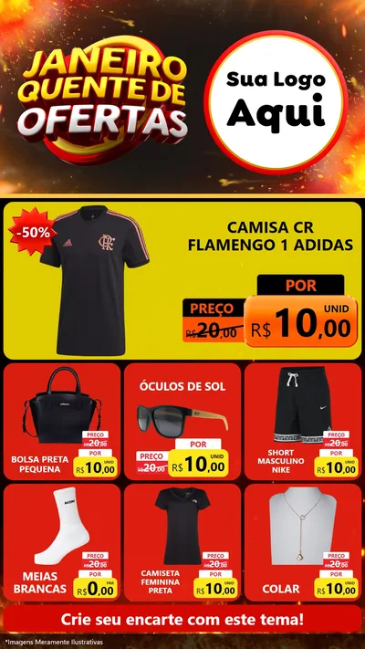 Modelo de Rede Social para Stories com o tema Janeiro Quente de Ofertas para Roupas e acessórios