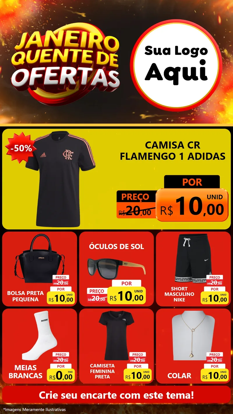 Modelo de Rede Social para Stories com o tema Janeiro Quente de Ofertas para Roupas e acessórios