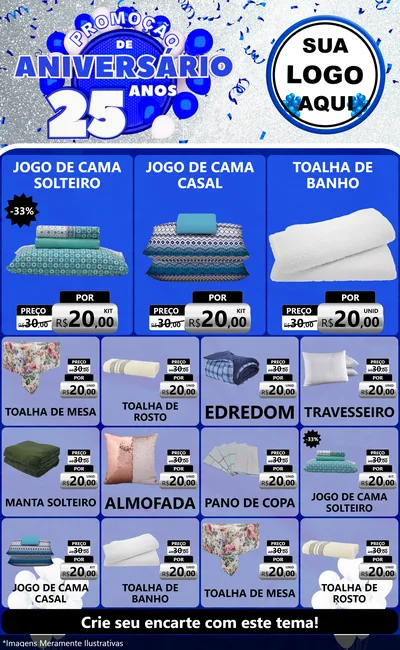 Modelo de Encarte para Encarte Grande com o tema Promoção de Aniversário - 25 Anos para Cama, Mesa e Banho