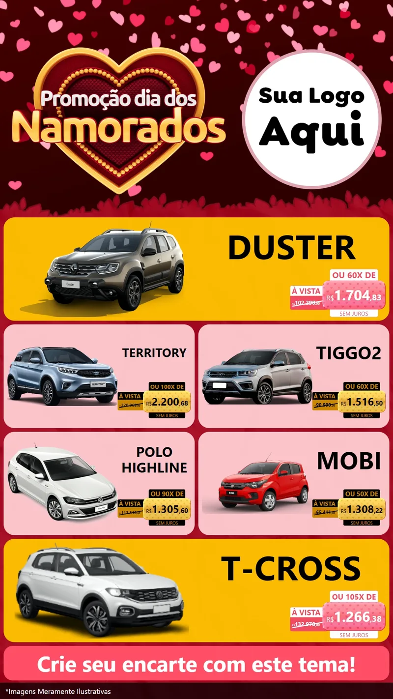 Modelo de TV para TV Vertical com o tema Promoção Dia Dos Namorados para Concessionaria de Carros