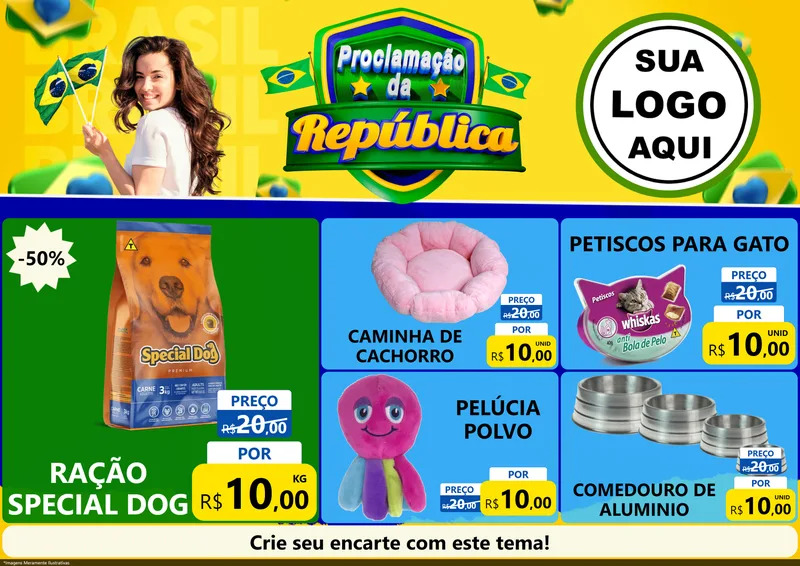 Modelo de Encarte para Encarte A4 Horizontal com o tema Proclamação da República para Pet Shop