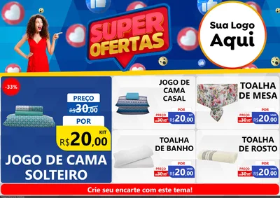 Modelo de Encarte para Encarte A4 Horizontal com o tema Super Ofertas para Cama, Mesa e Banho