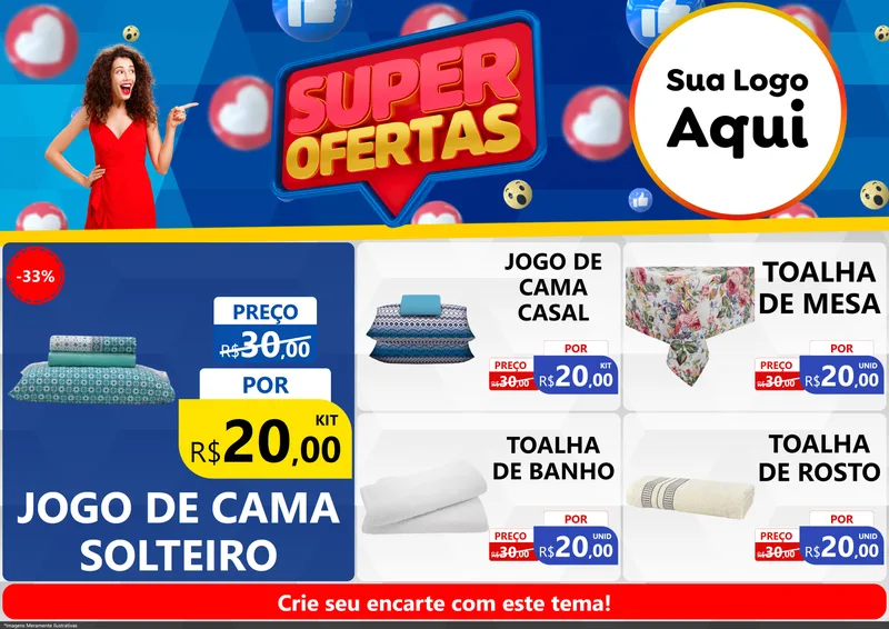 Modelo de Encarte para Encarte A4 Horizontal com o tema Super Ofertas para Cama, Mesa e Banho