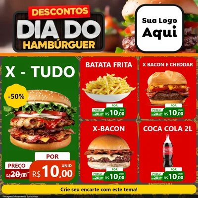 Modelo de Rede Social para Feed Facebook com o tema Descontos Dia Do Hambúrguer para Hamburgueria