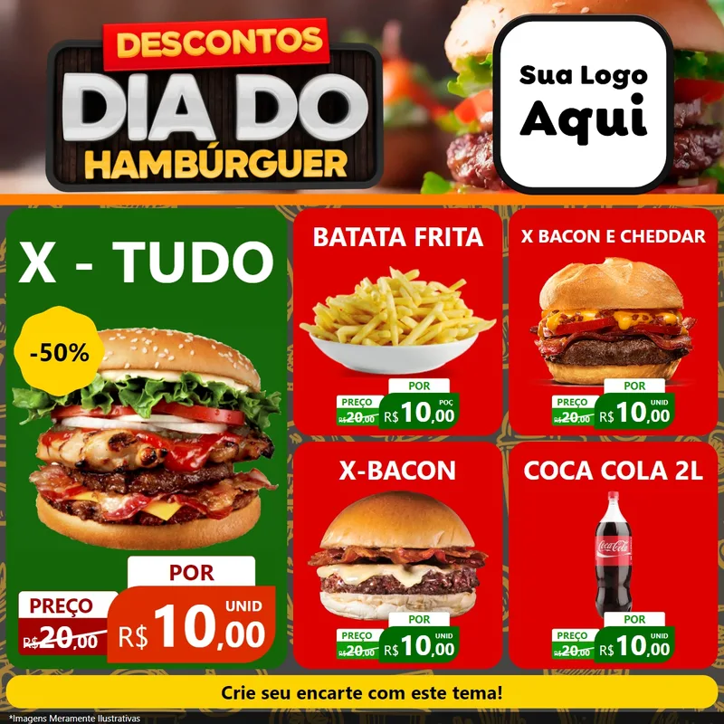 Modelo de Rede Social para Feed Facebook com o tema Descontos Dia Do Hambúrguer para Hamburgueria